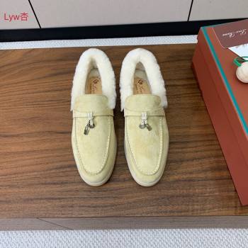 Loro Piana Summer Charm Loafers in Suede and Wool Fur Lyw Apricot 2024 LP101103 (KL-241113131)