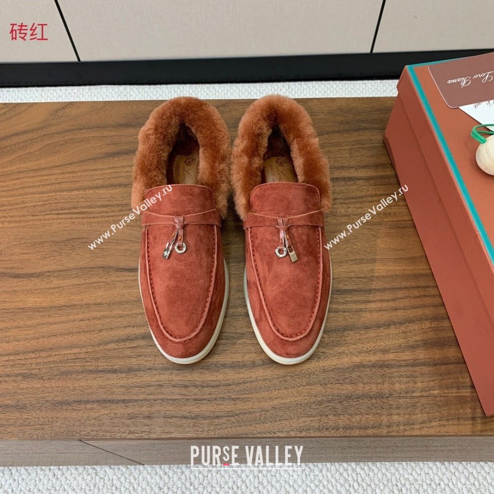 Loro Piana Summer Charm Loafers in Suede and Wool Fur Brick Red 2024 LP101103 (KL-241113132)