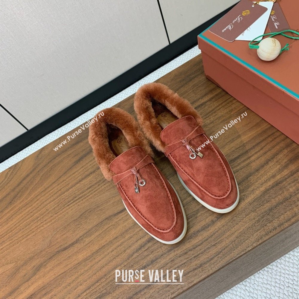 Loro Piana Summer Charm Loafers in Suede and Wool Fur Brick Red 2024 LP101103 (KL-241113132)