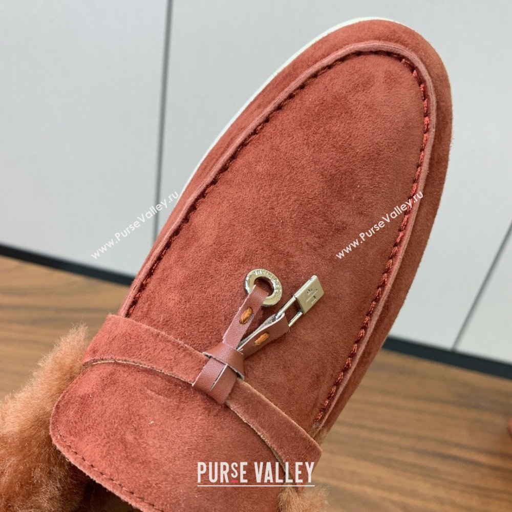 Loro Piana Summer Charm Loafers in Suede and Wool Fur Brick Red 2024 LP101103 (KL-241113132)