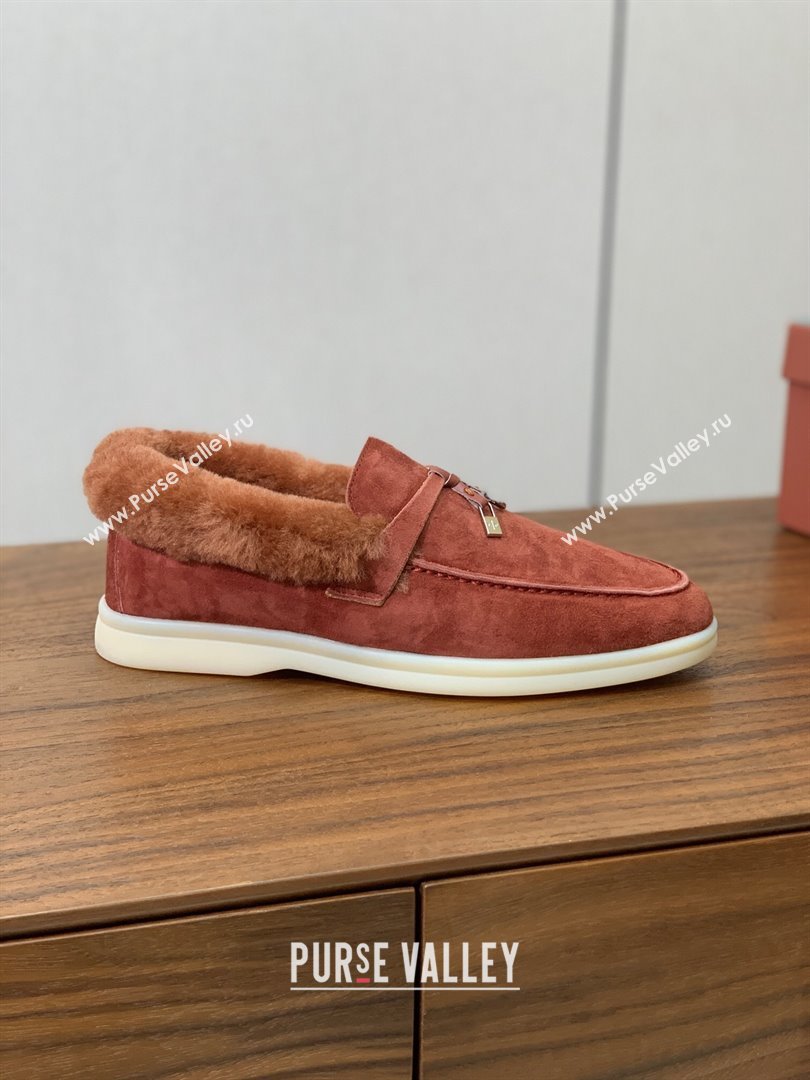 Loro Piana Summer Charm Loafers in Suede and Wool Fur Brick Red 2024 LP101103 (KL-241113132)