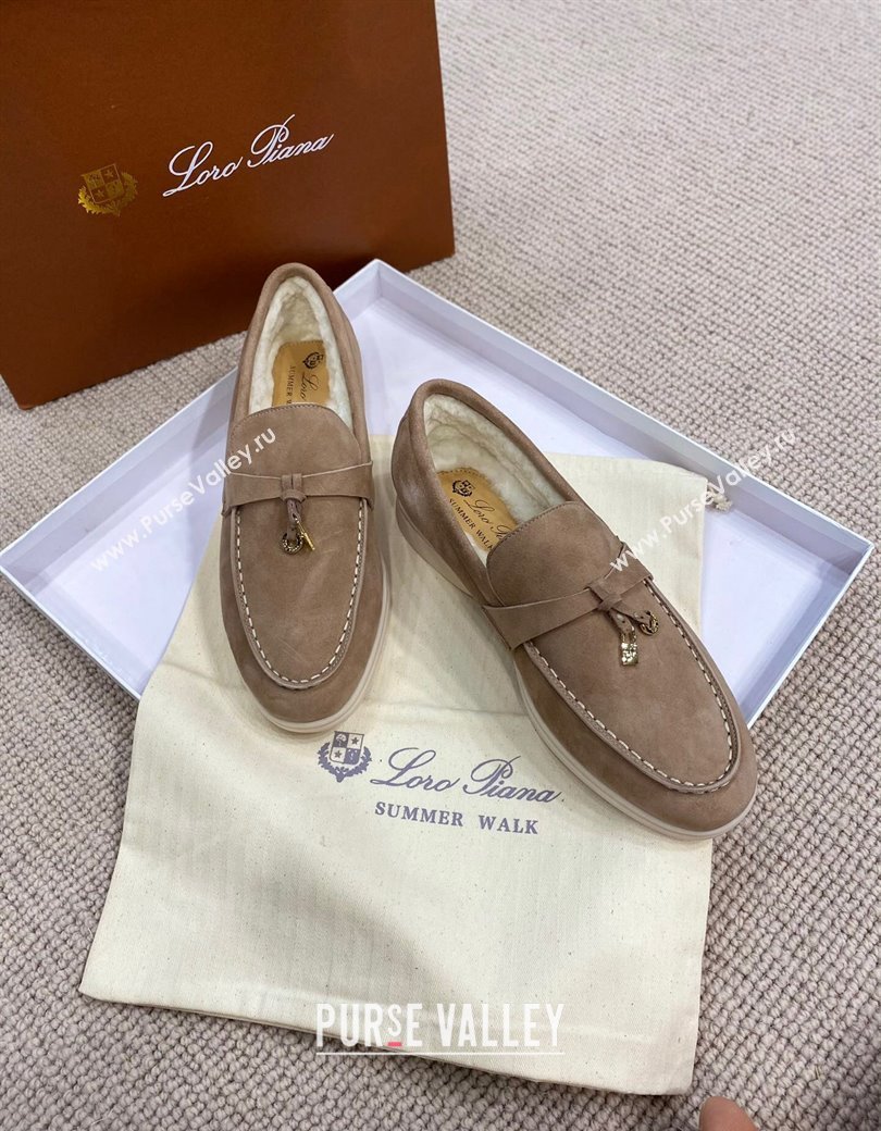 Loro Piana Summer Charm Loafers in Suede with Wool Lining Dark Khaki 2024 LP123001 (KL-241230001)