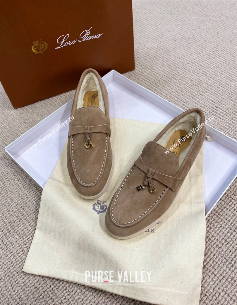 Loro Piana Summer Charm Loafers in Suede with Wool Lining Dark Khaki 2024 LP123001 (KL-241230001)