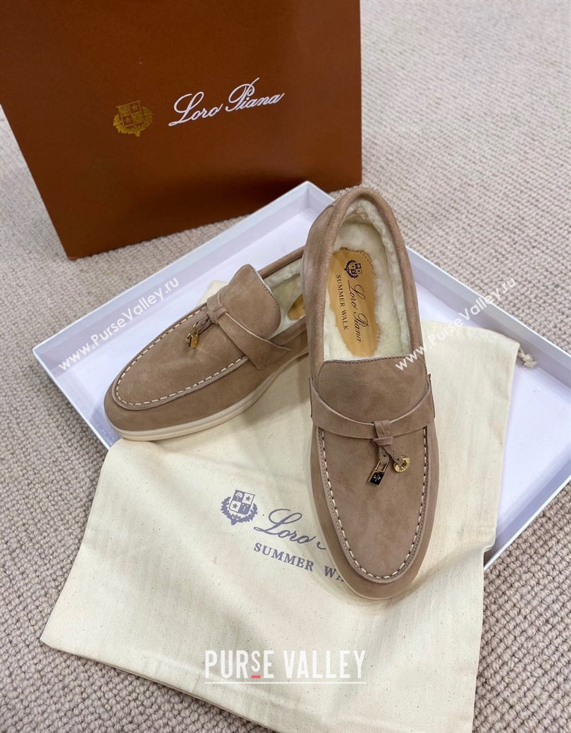 Loro Piana Summer Charm Loafers in Suede with Wool Lining Dark Khaki 2024 LP123001 (KL-241230001)