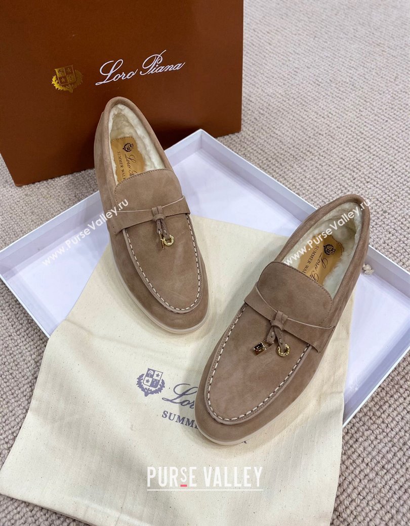 Loro Piana Summer Charm Loafers in Suede with Wool Lining Dark Khaki 2024 LP123001 (KL-241230001)