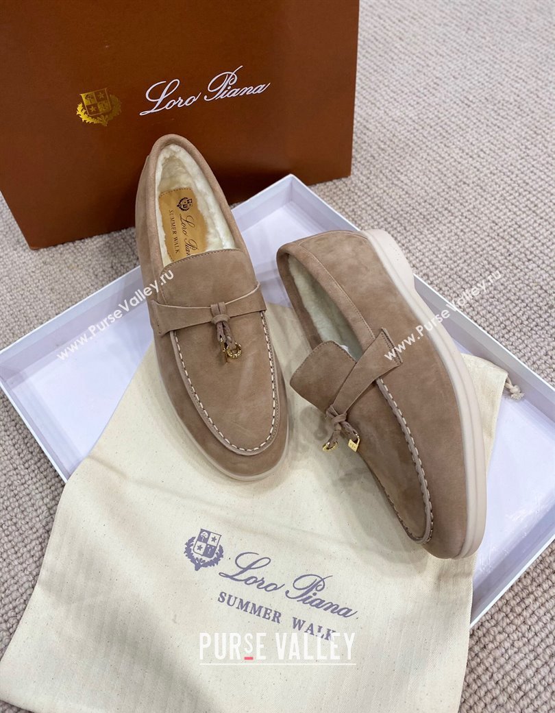 Loro Piana Summer Charm Loafers in Suede with Wool Lining Dark Khaki 2024 LP123001 (KL-241230001)