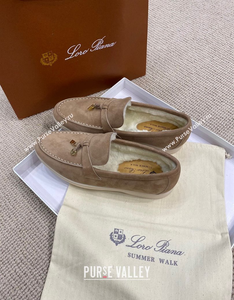 Loro Piana Summer Charm Loafers in Suede with Wool Lining Dark Khaki 2024 LP123001 (KL-241230001)