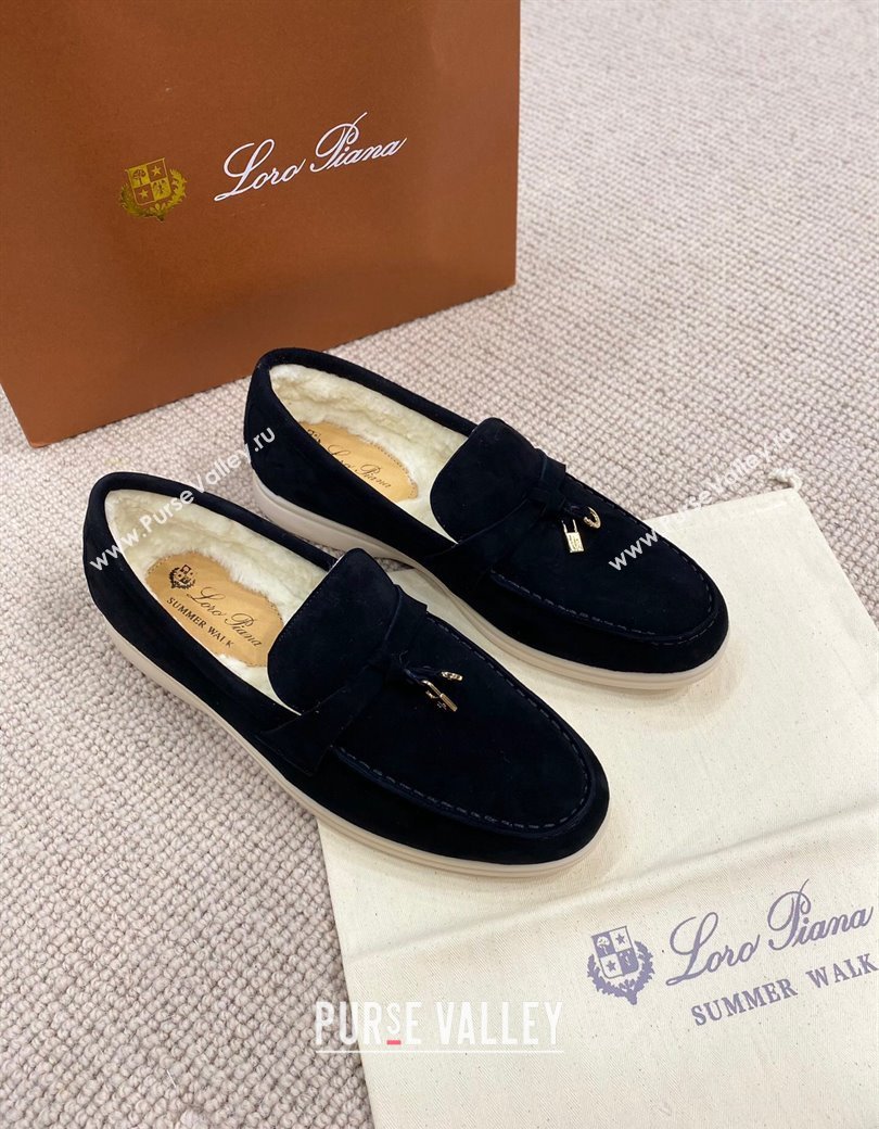 Loro Piana Summer Charm Loafers in Suede with Wool Lining Black 2024 LP123001 (KL-241230003)