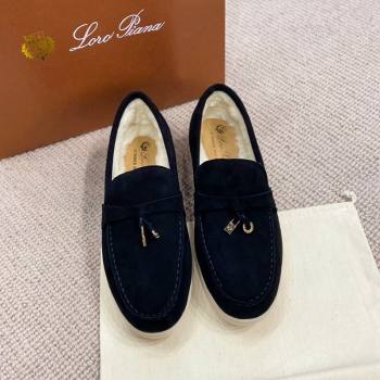 Loro Piana Summer Charm Loafers in Suede with Wool Lining Black 2024 LP123001 (KL-241230003)