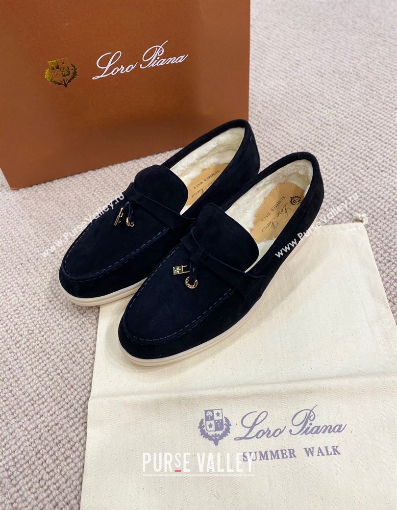 Loro Piana Summer Charm Loafers in Suede with Wool Lining Black 2024 LP123001 (KL-241230003)