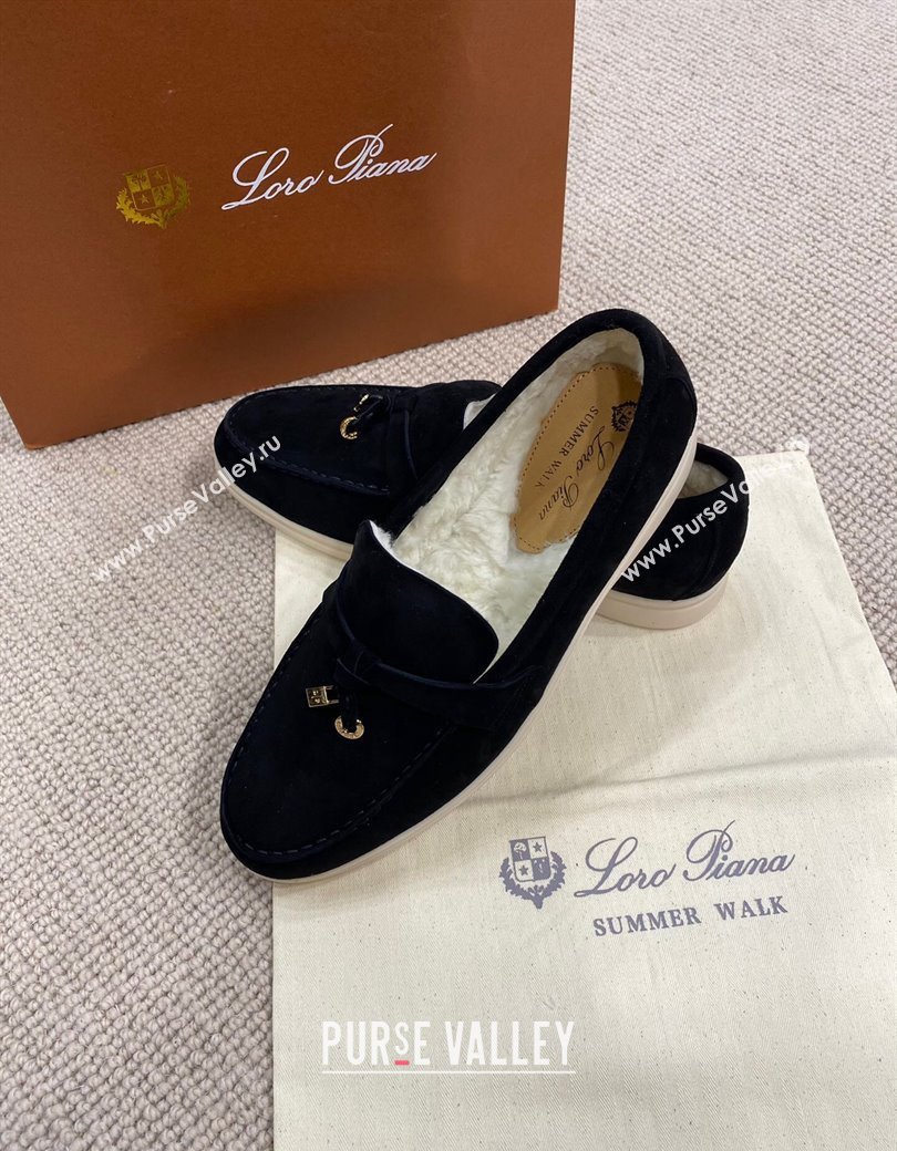 Loro Piana Summer Charm Loafers in Suede with Wool Lining Black 2024 LP123001 (KL-241230003)