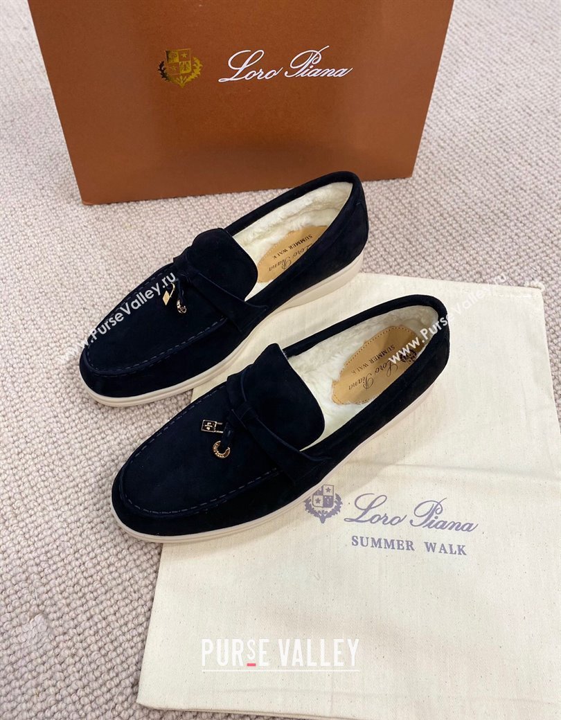 Loro Piana Summer Charm Loafers in Suede with Wool Lining Black 2024 LP123001 (KL-241230003)