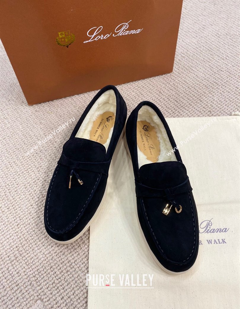 Loro Piana Summer Charm Loafers in Suede with Wool Lining Black 2024 LP123001 (KL-241230003)