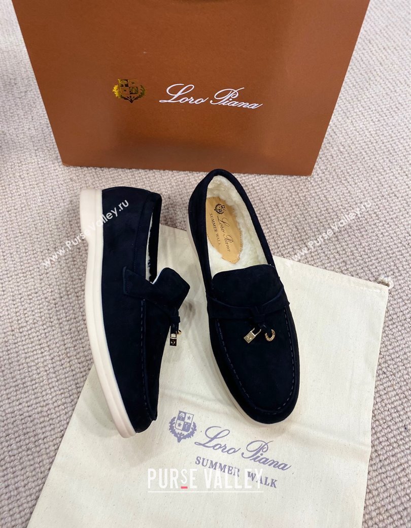 Loro Piana Summer Charm Loafers in Suede with Wool Lining Black 2024 LP123001 (KL-241230003)