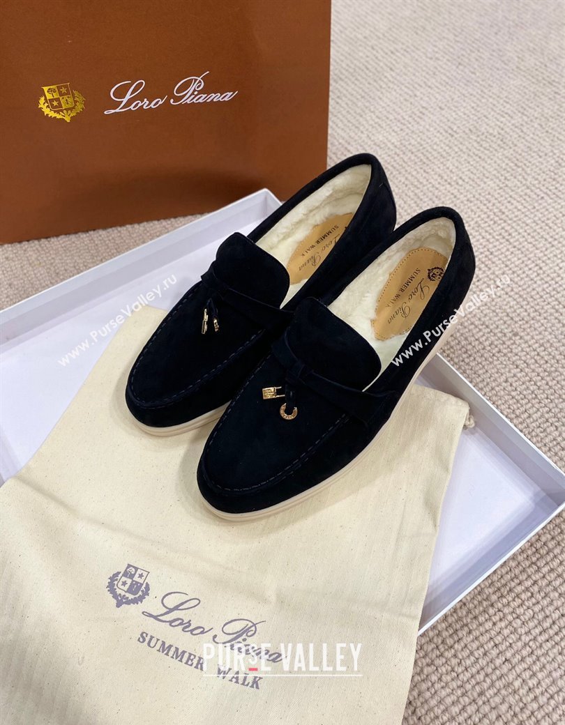 Loro Piana Summer Charm Loafers in Suede with Wool Lining Black 2024 LP123001 (KL-241230003)