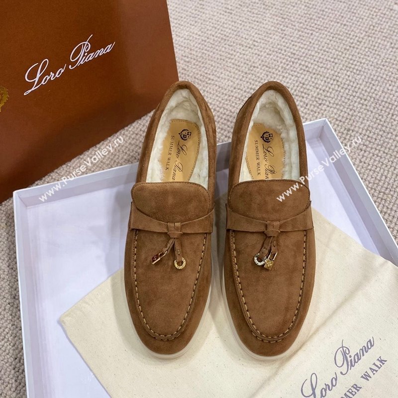 Loro Piana Summer Charm Loafers in Suede with Wool Lining Brown 2024 LP123001 (KL-241230005)