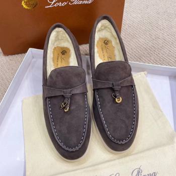 Loro Piana Summer Charm Loafers in Suede with Wool Lining Dark Grey 2024 LP123001 (KL-241230006)