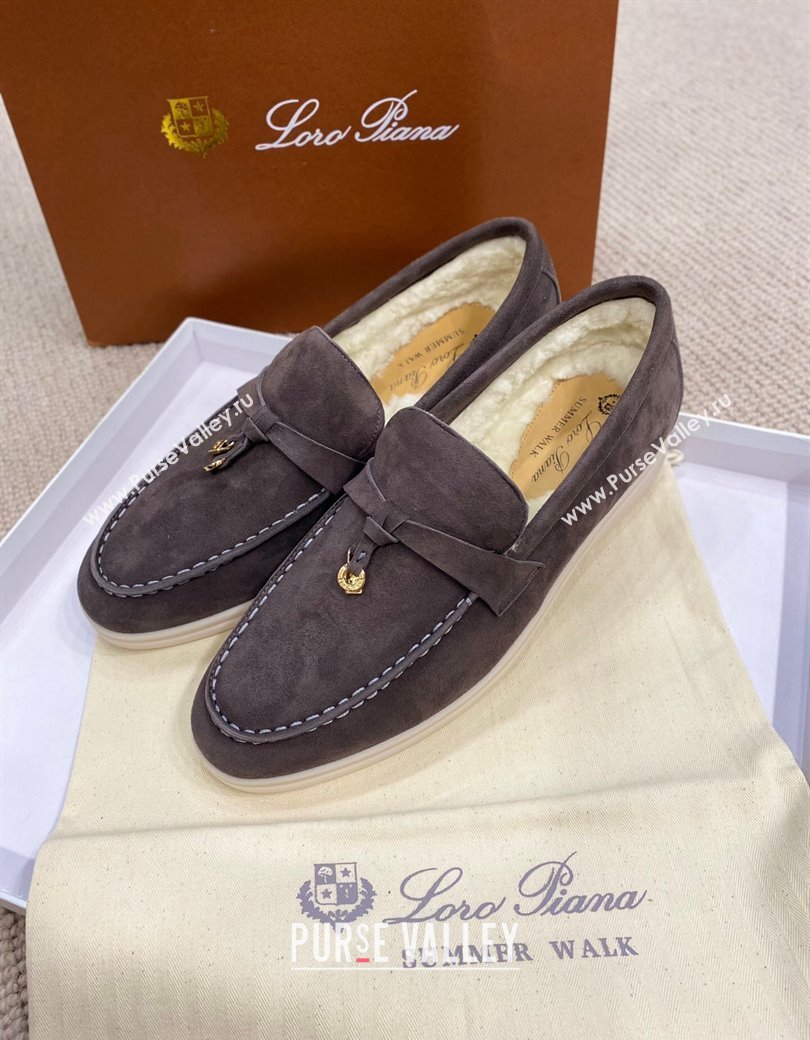 Loro Piana Summer Charm Loafers in Suede with Wool Lining Dark Grey 2024 LP123001 (KL-241230006)