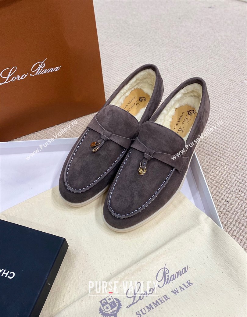 Loro Piana Summer Charm Loafers in Suede with Wool Lining Dark Grey 2024 LP123001 (KL-241230006)