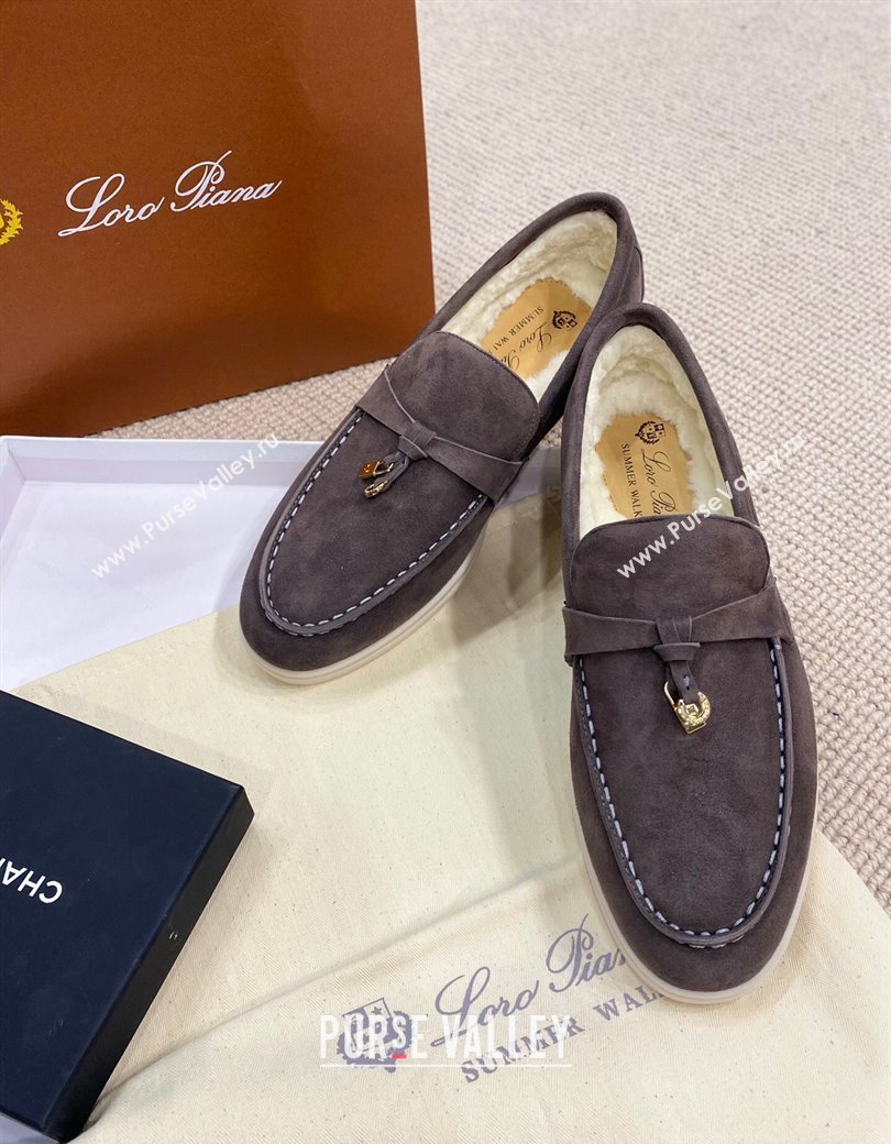 Loro Piana Summer Charm Loafers in Suede with Wool Lining Dark Grey 2024 LP123001 (KL-241230006)