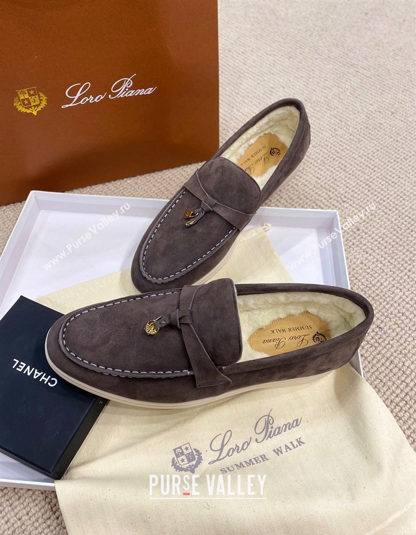 Loro Piana Summer Charm Loafers in Suede with Wool Lining Dark Grey 2024 LP123001 (KL-241230006)