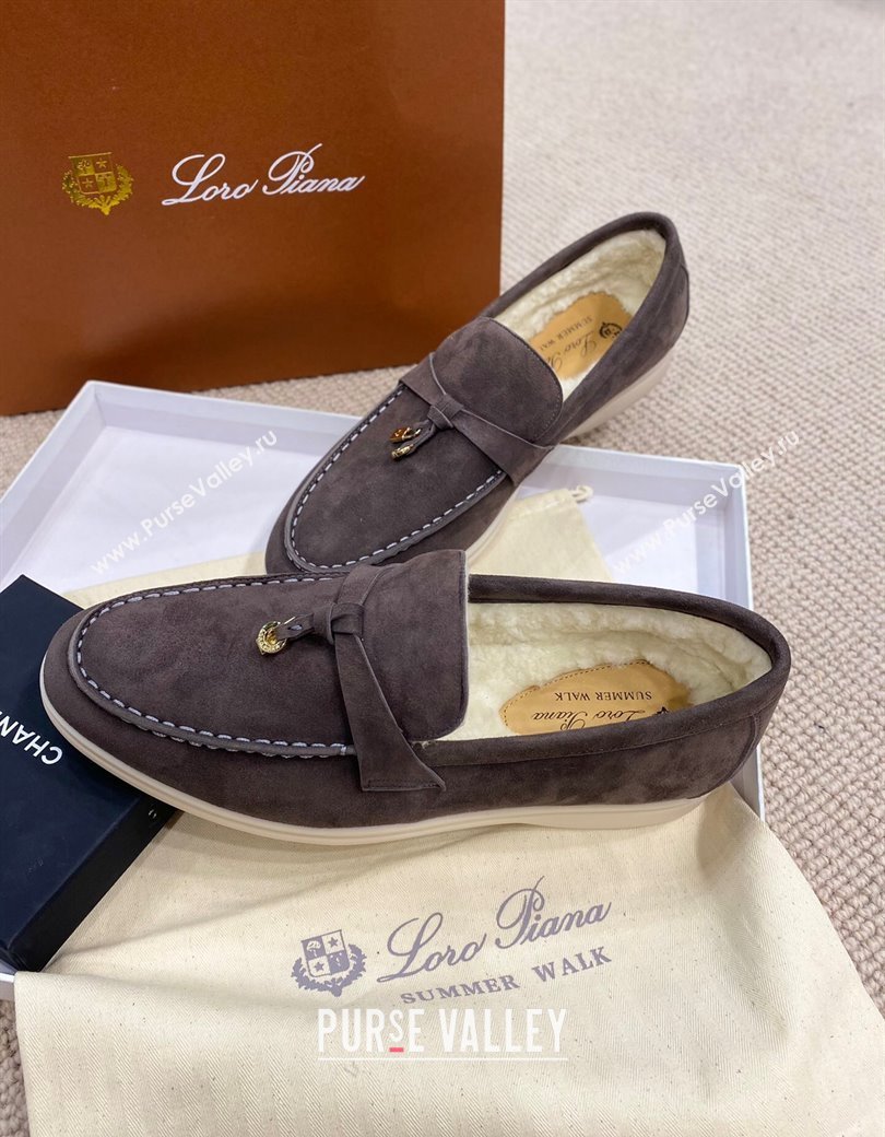 Loro Piana Summer Charm Loafers in Suede with Wool Lining Dark Grey 2024 LP123001 (KL-241230006)