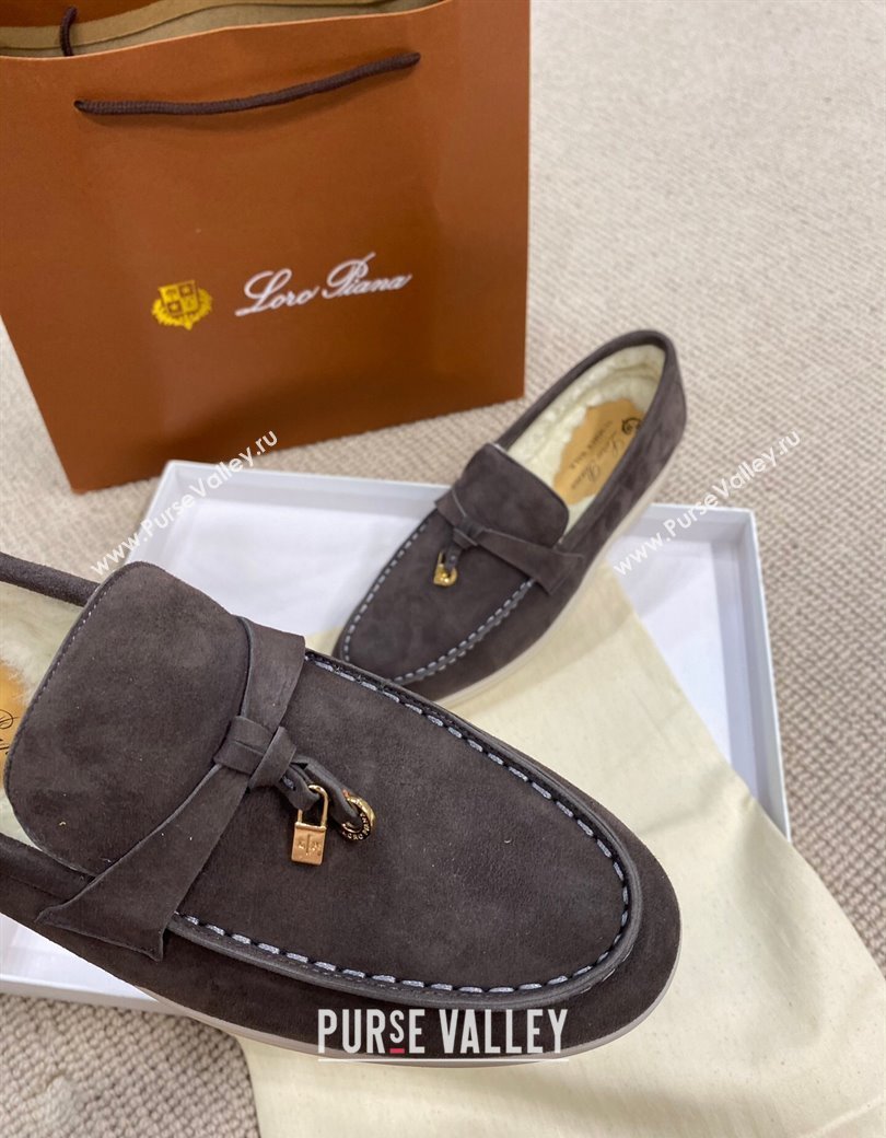 Loro Piana Summer Charm Loafers in Suede with Wool Lining Dark Grey 2024 LP123001 (KL-241230006)