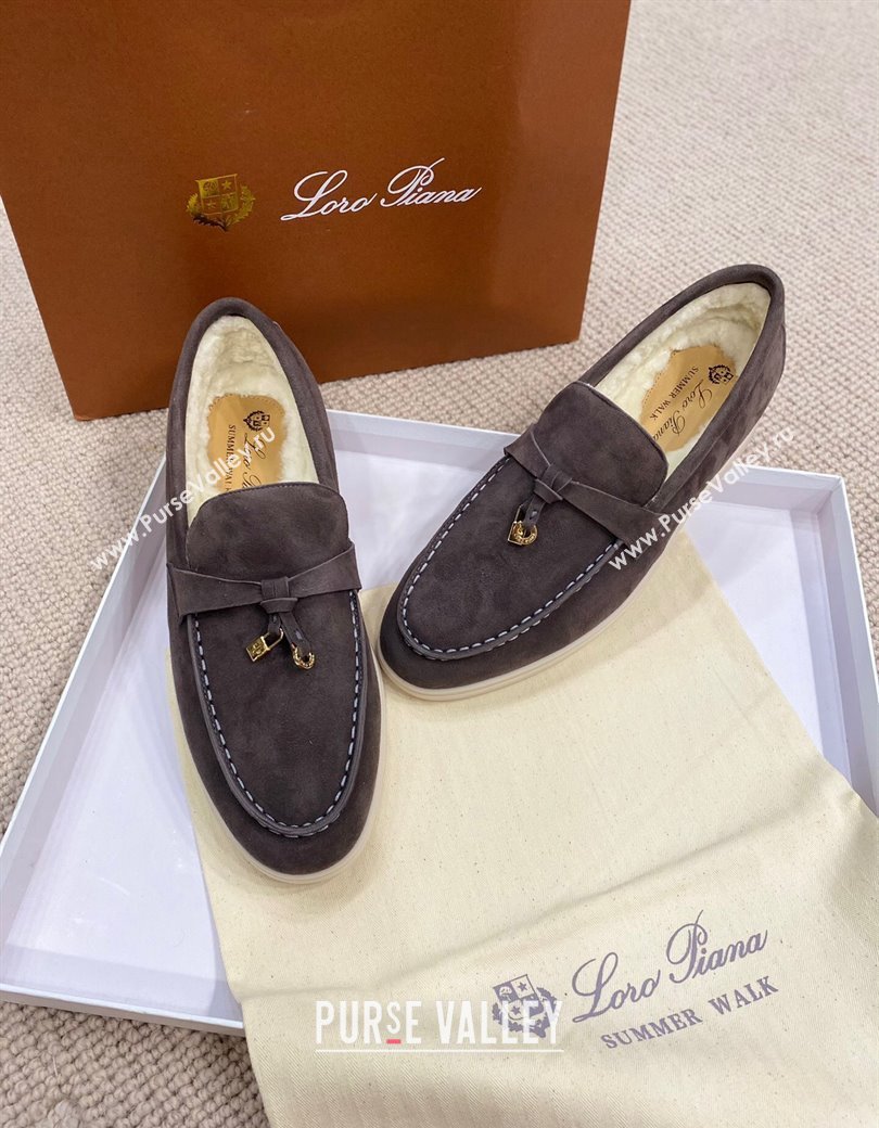 Loro Piana Summer Charm Loafers in Suede with Wool Lining Dark Grey 2024 LP123001 (KL-241230006)