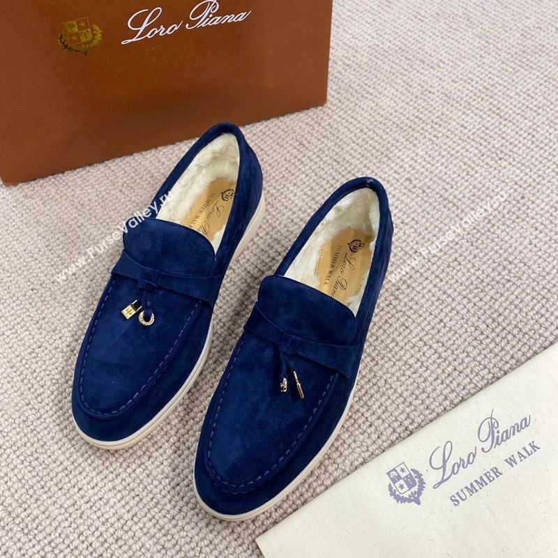 Loro Piana Summer Charm Loafers in Suede with Wool Lining Deep Blue 2024 LP123001 (KL-241230008)