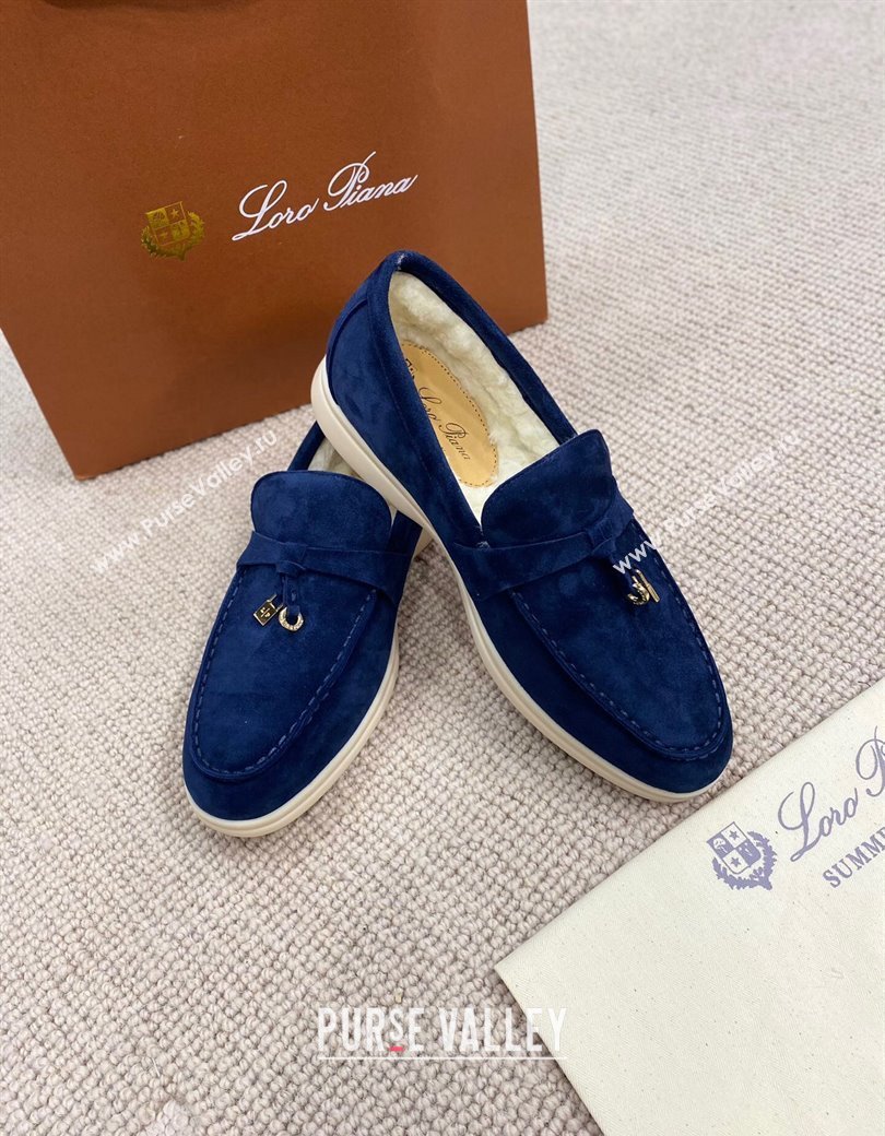 Loro Piana Summer Charm Loafers in Suede with Wool Lining Deep Blue 2024 LP123001 (KL-241230008)