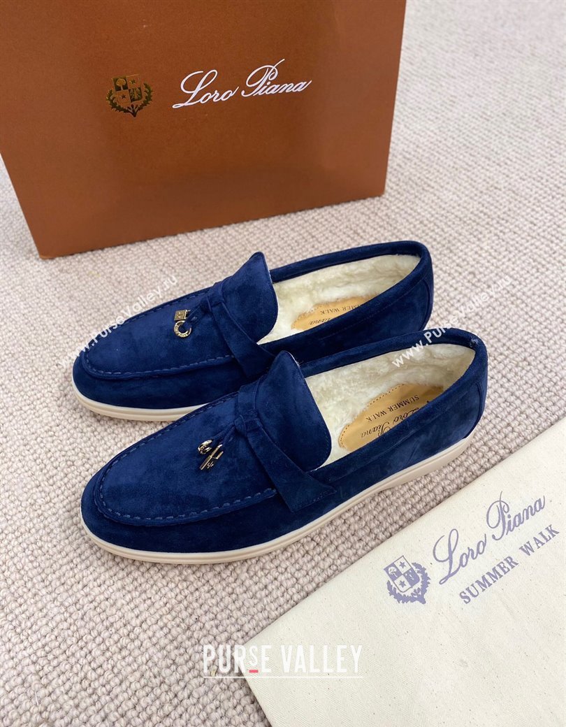 Loro Piana Summer Charm Loafers in Suede with Wool Lining Deep Blue 2024 LP123001 (KL-241230008)