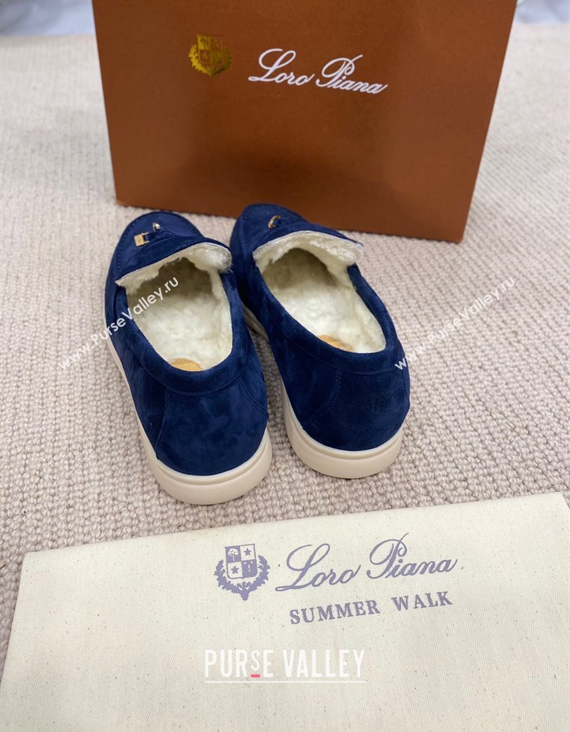 Loro Piana Summer Charm Loafers in Suede with Wool Lining Deep Blue 2024 LP123001 (KL-241230008)