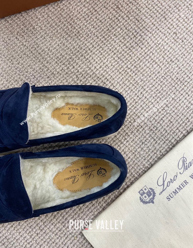 Loro Piana Summer Charm Loafers in Suede with Wool Lining Deep Blue 2024 LP123001 (KL-241230008)