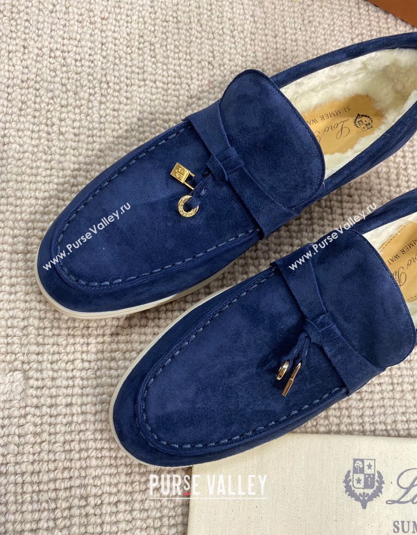 Loro Piana Summer Charm Loafers in Suede with Wool Lining Deep Blue 2024 LP123001 (KL-241230008)