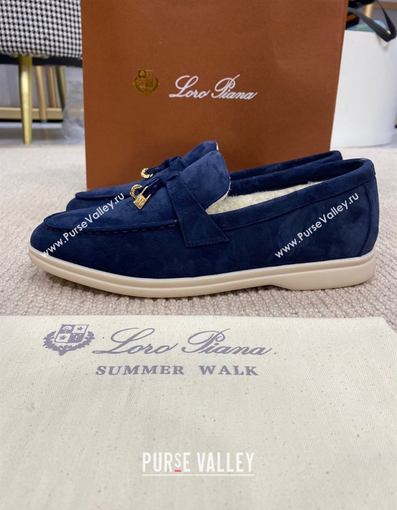 Loro Piana Summer Charm Loafers in Suede with Wool Lining Deep Blue 2024 LP123001 (KL-241230008)