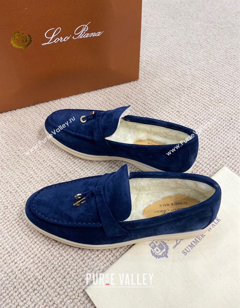 Loro Piana Summer Charm Loafers in Suede with Wool Lining Deep Blue 2024 LP123001 (KL-241230008)