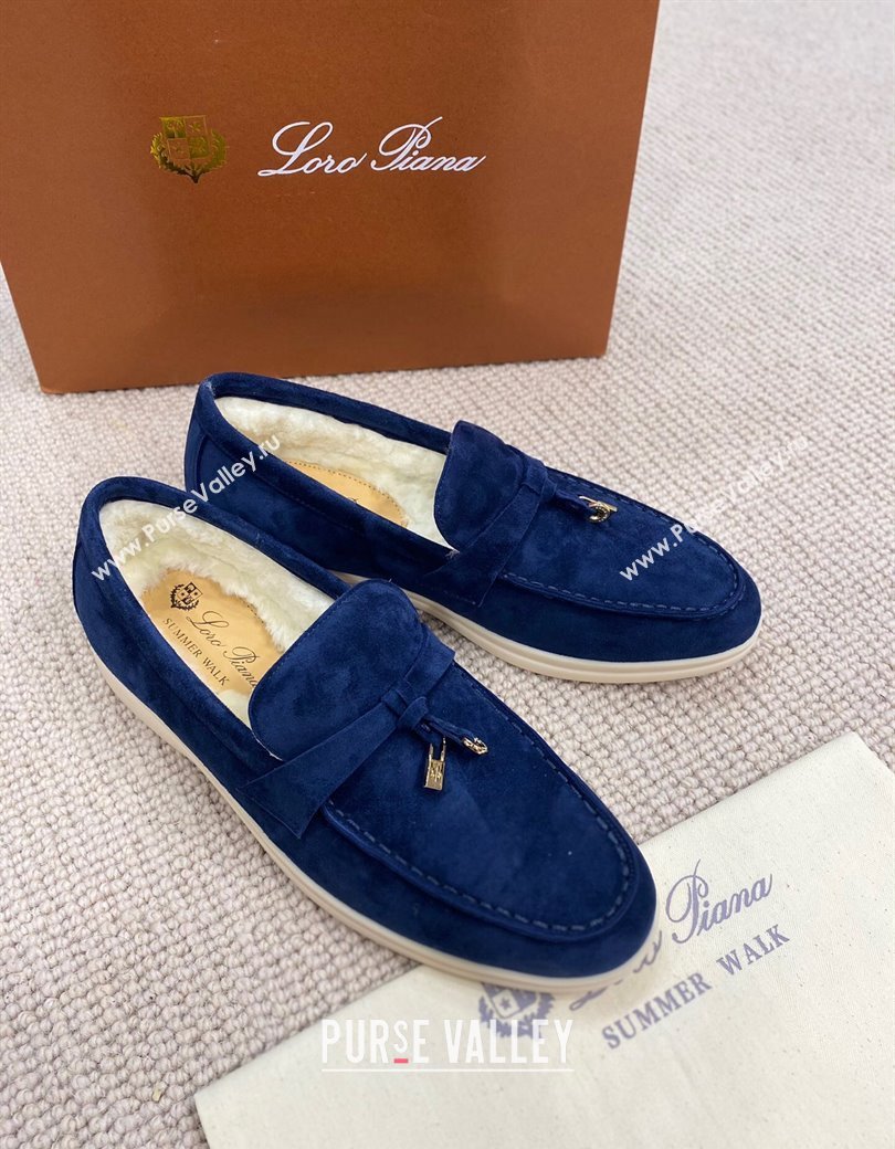 Loro Piana Summer Charm Loafers in Suede with Wool Lining Deep Blue 2024 LP123001 (KL-241230008)