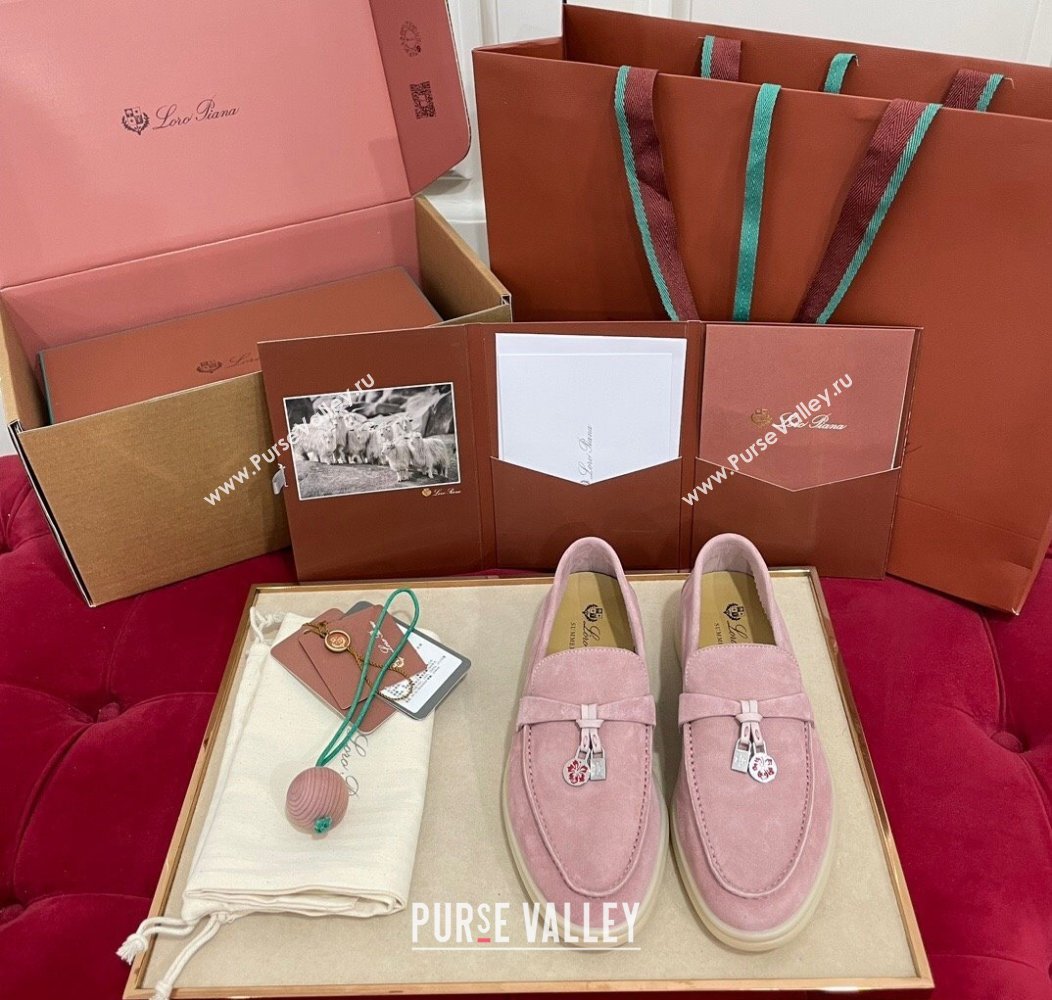 Loro Piana Summer Charm Loafers in Suede Light Peony Pink 2024 (KL-241230009)