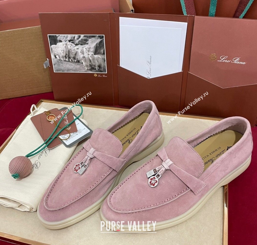 Loro Piana Summer Charm Loafers in Suede Light Peony Pink 2024 (KL-241230009)