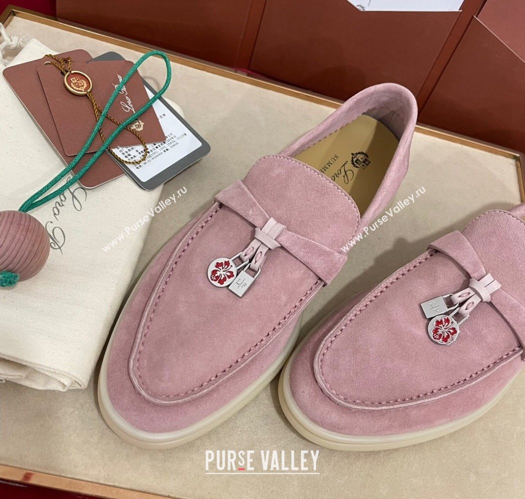 Loro Piana Summer Charm Loafers in Suede Light Peony Pink 2024 (KL-241230009)