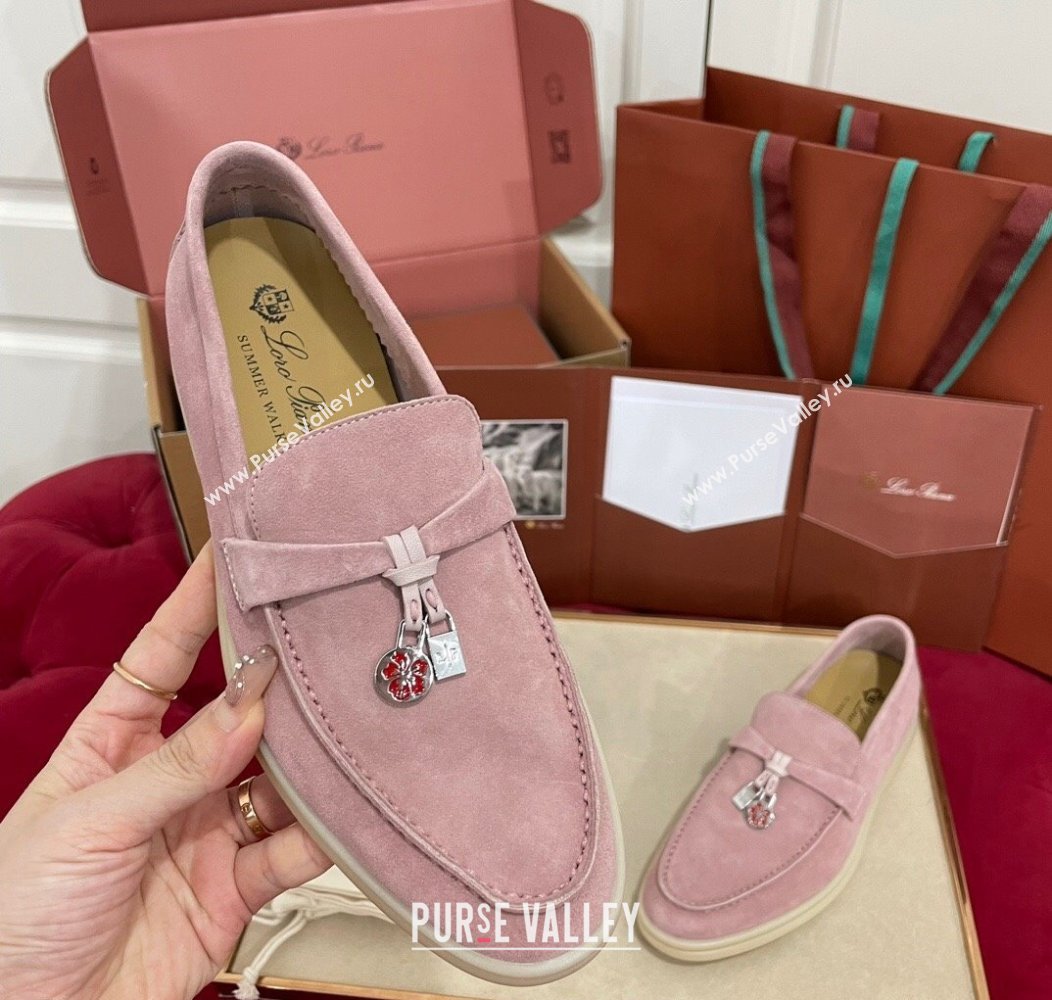 Loro Piana Summer Charm Loafers in Suede Light Peony Pink 2024 (KL-241230009)