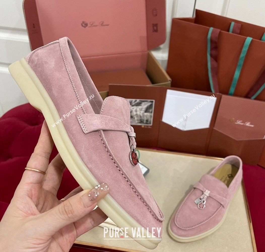 Loro Piana Summer Charm Loafers in Suede Light Peony Pink 2024 (KL-241230009)