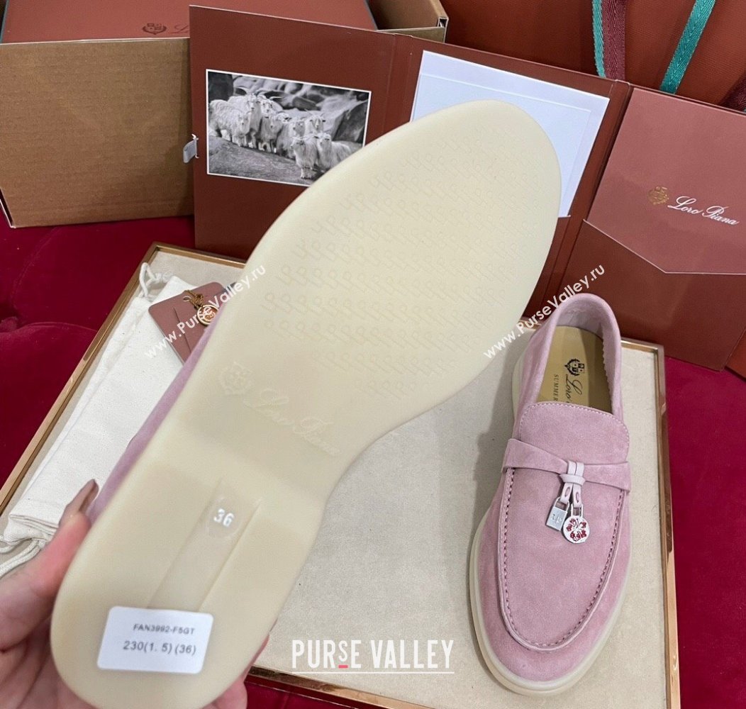 Loro Piana Summer Charm Loafers in Suede Light Peony Pink 2024 (KL-241230009)