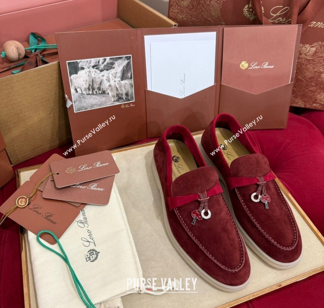 Loro Piana Summer Charm Loafers in Two-Tone Suede Burgundy 2024 LP123002 (KL-241230011)