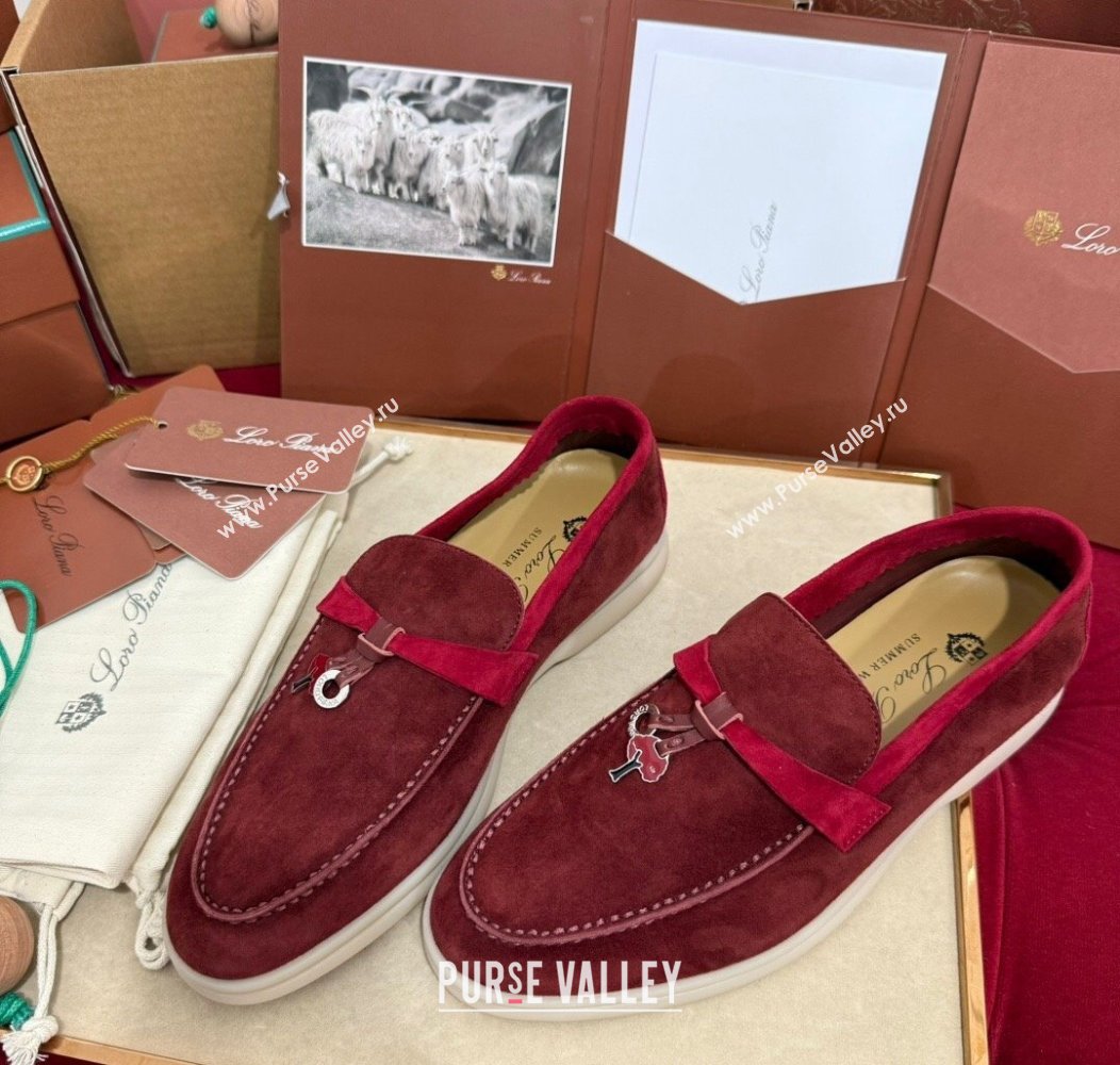 Loro Piana Summer Charm Loafers in Two-Tone Suede Burgundy 2024 LP123002 (KL-241230011)