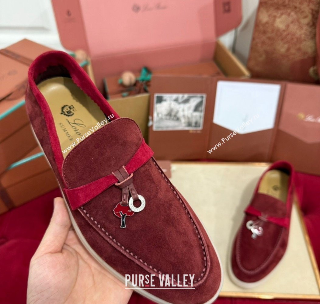 Loro Piana Summer Charm Loafers in Two-Tone Suede Burgundy 2024 LP123002 (KL-241230011)