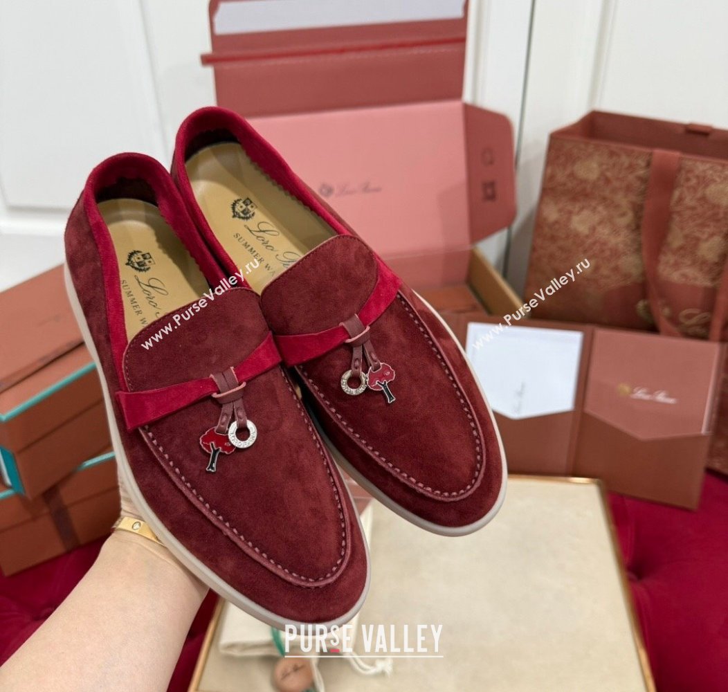 Loro Piana Summer Charm Loafers in Two-Tone Suede Burgundy 2024 LP123002 (KL-241230011)