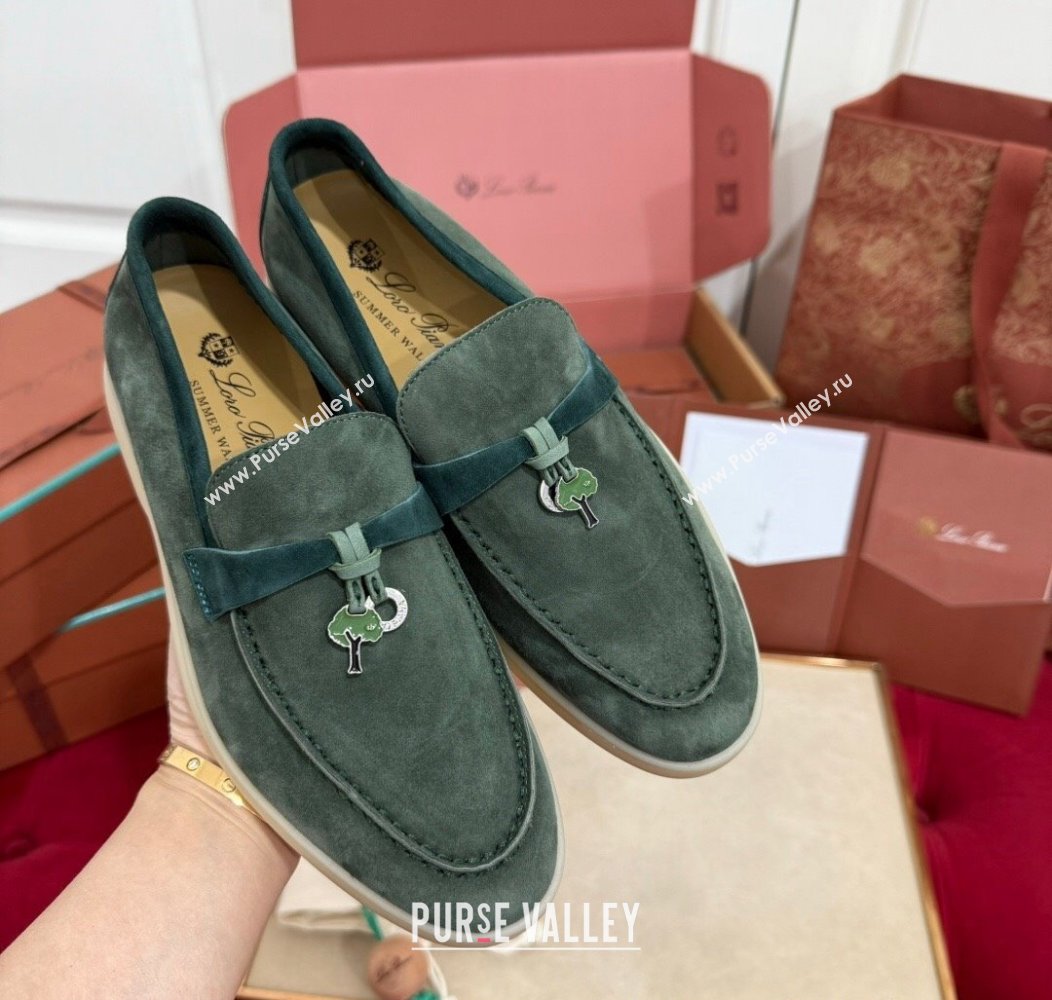 Loro Piana Summer Charm Loafers in Two-Tone Suede Green 2024 LP123002 (KL-241230012)