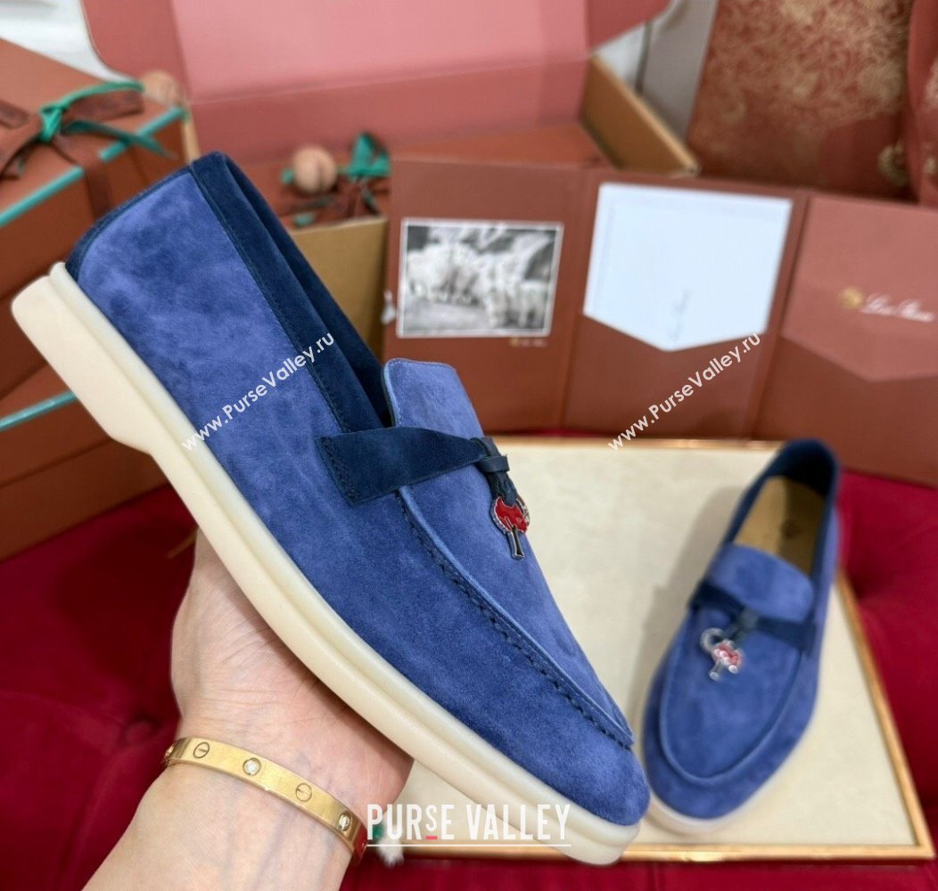 Loro Piana Summer Charm Loafers in Two-Tone Suede Blue 2024 LP123002 (KL-241230013)