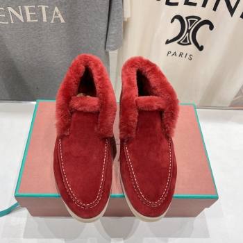 Loro Piana High-top Loafers in Suede and Wool Fur Red 2024 LP101102 (MD-241230020)